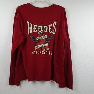 Heroes Motors Motorcycle T-Shirt Men's Size XL Red Long Sleeve Cotton